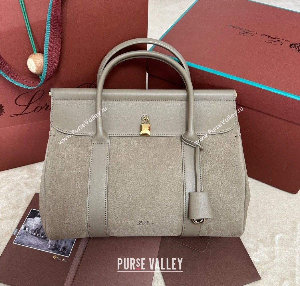 Loro Piana Loom Top Handle bag L32 in Nubuck and Calfskin Leather Grey 2025 0925 (XLU-250925095)
