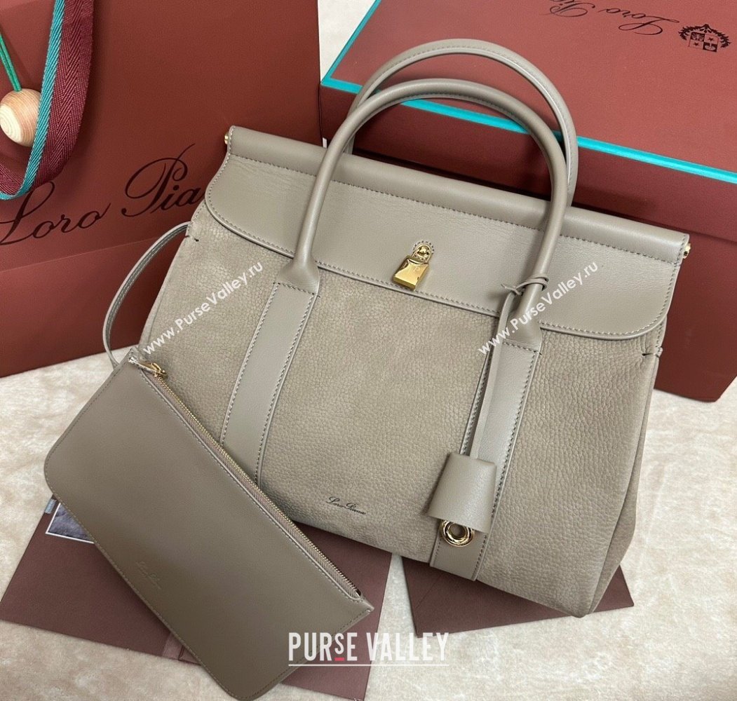 Loro Piana Loom Top Handle bag L32 in Nubuck and Calfskin Leather Grey 2025 0925 (XLU-250925095)