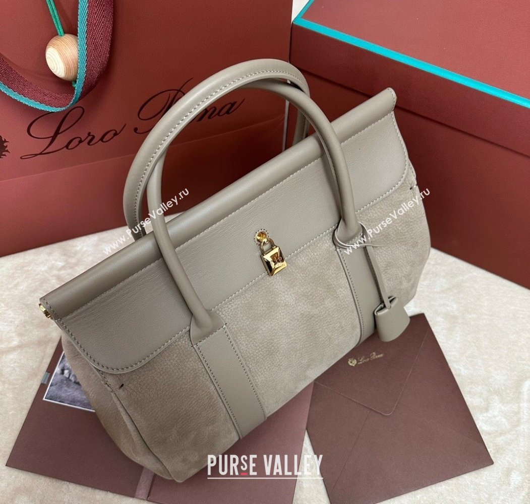 Loro Piana Loom Top Handle bag L32 in Nubuck and Calfskin Leather Grey 2025 0925 (XLU-250925095)