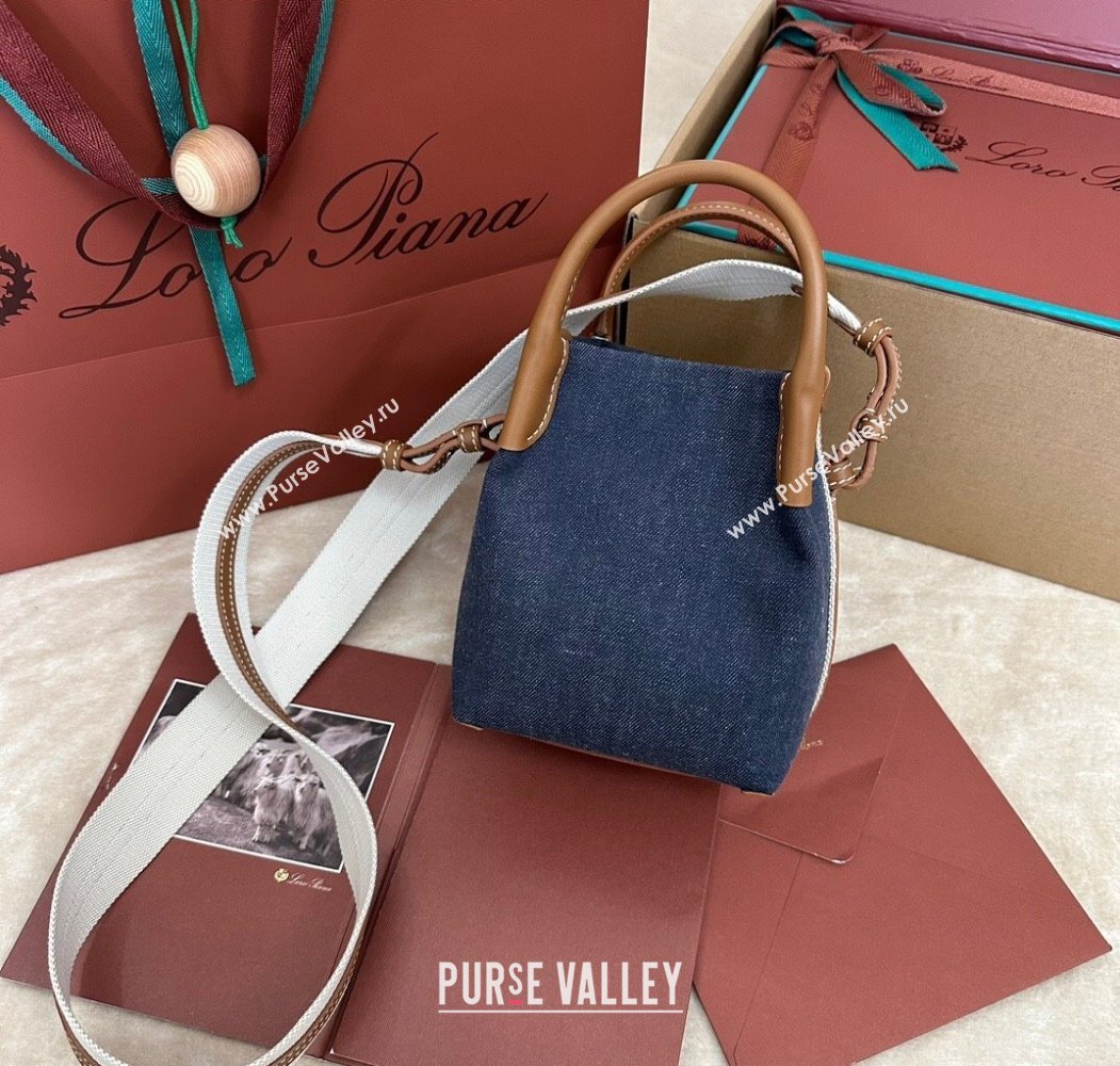 Loro Piana Small Bale Bucket Bag in Blue Denim and Calfskin Leather 2025 0925 (XLU-250925055)