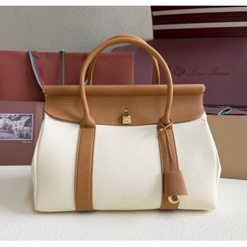 Loro Piana Loom Top Handle bag L32 in Grained Calfskin Leather White/Brown 2025 0925 (XLU-250925096)
