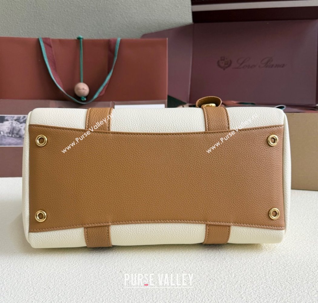 Loro Piana Loom Top Handle bag L32 in Grained Calfskin Leather White/Brown 2025 0925 (XLU-250925096)