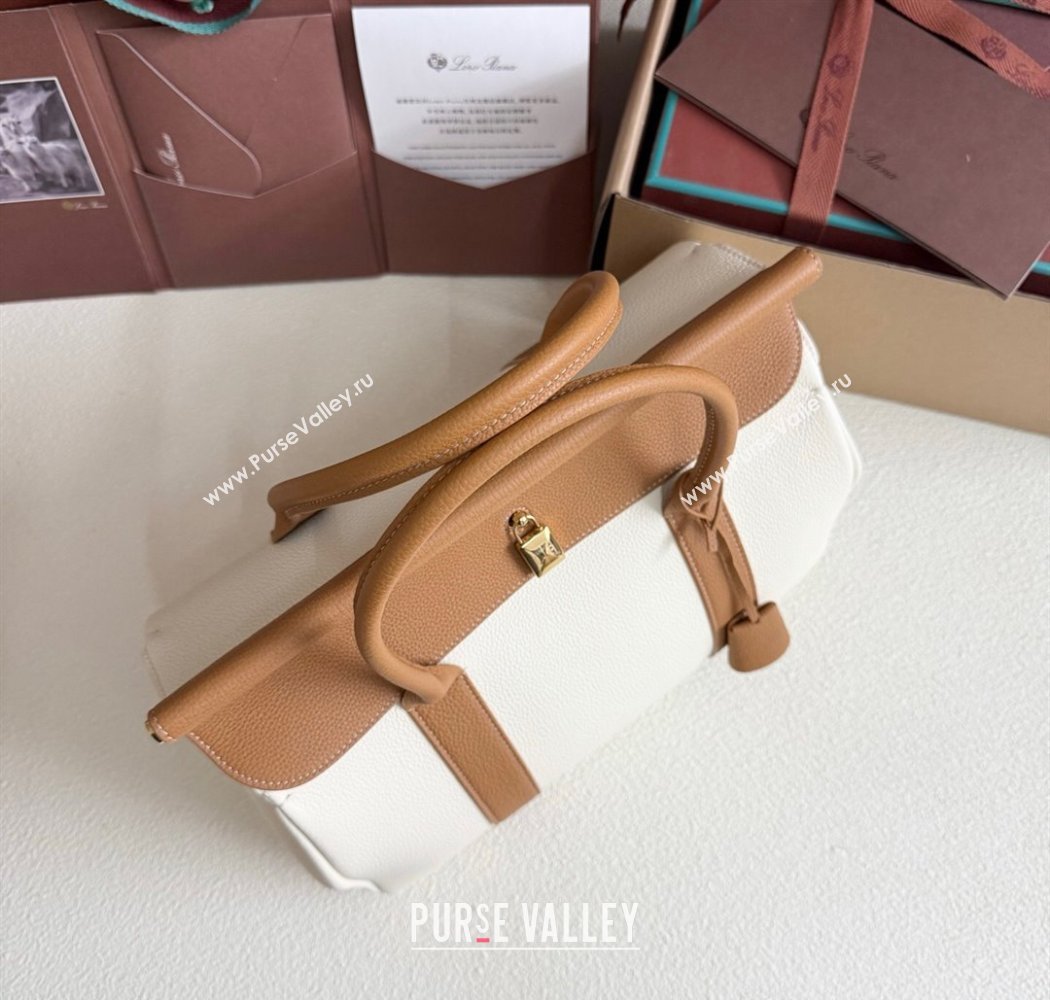 Loro Piana Loom Top Handle bag L32 in Grained Calfskin Leather White/Brown 2025 0925 (XLU-250925096)