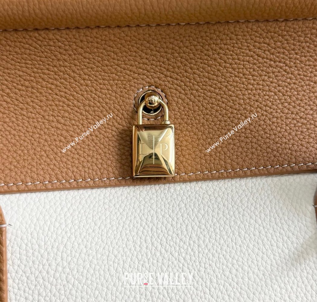 Loro Piana Loom Top Handle bag L32 in Grained Calfskin Leather White/Brown 2025 0925 (XLU-250925096)