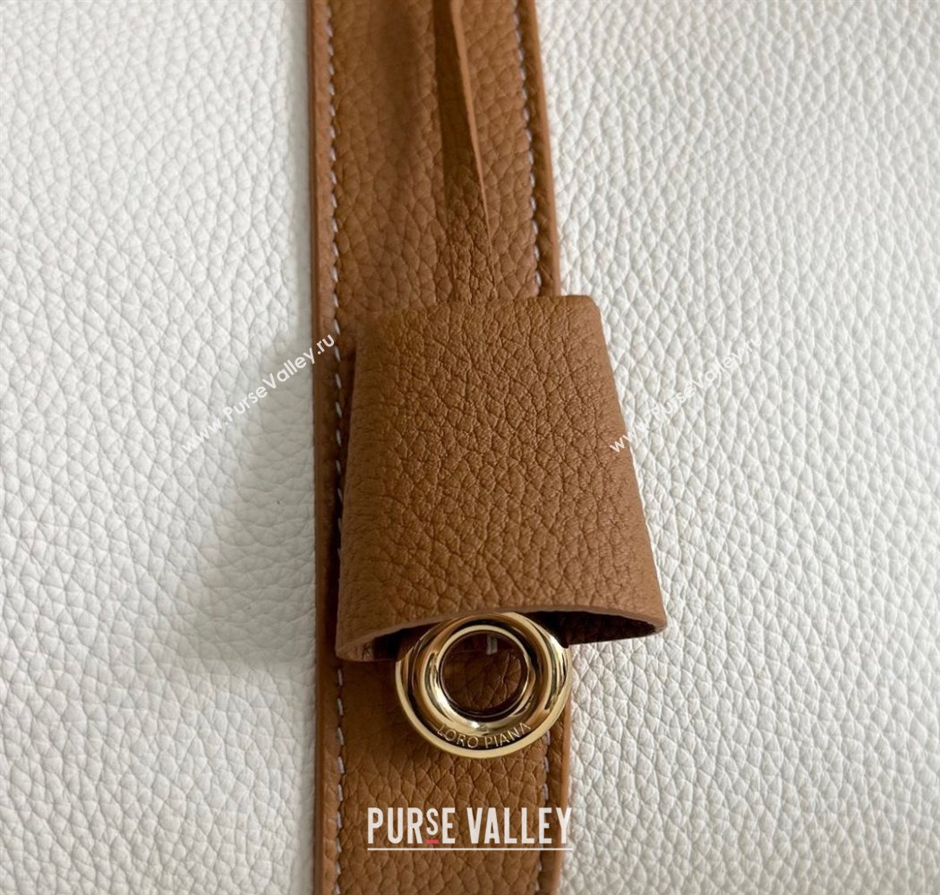 Loro Piana Loom Top Handle bag L32 in Grained Calfskin Leather White/Brown 2025 0925 (XLU-250925096)