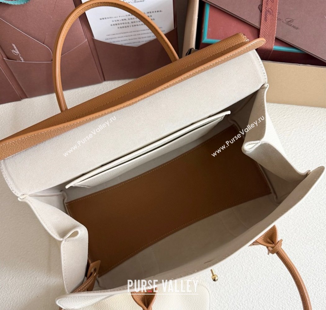 Loro Piana Loom Top Handle bag L32 in Grained Calfskin Leather White/Brown 2025 0925 (XLU-250925096)