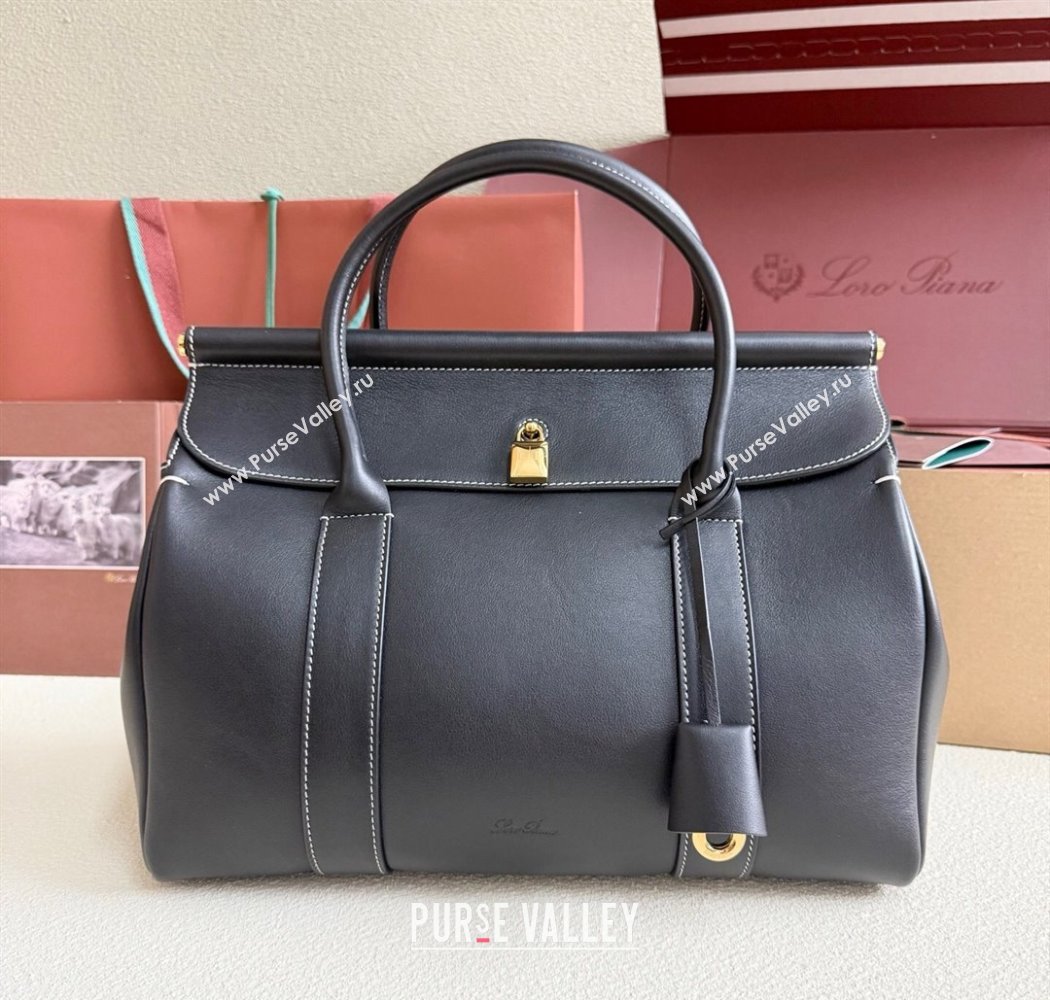 Loro Piana Loom Top Handle bag L25 in Smooth Calfskin Leather Black 2025 0925 (XLU-250925097)