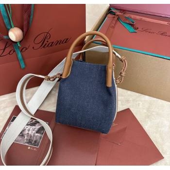 Loro Piana Small Bale Bucket Bag in Blue Denim and Calfskin Leather 2025 0925 (XLU-250925055)