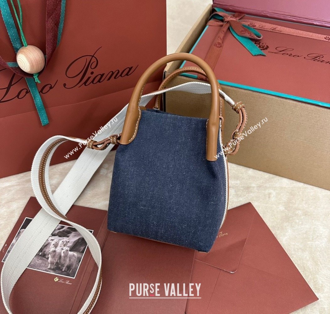 Loro Piana Small Bale Bucket Bag in Blue Denim and Calfskin Leather 2025 0925 (XLU-250925055)