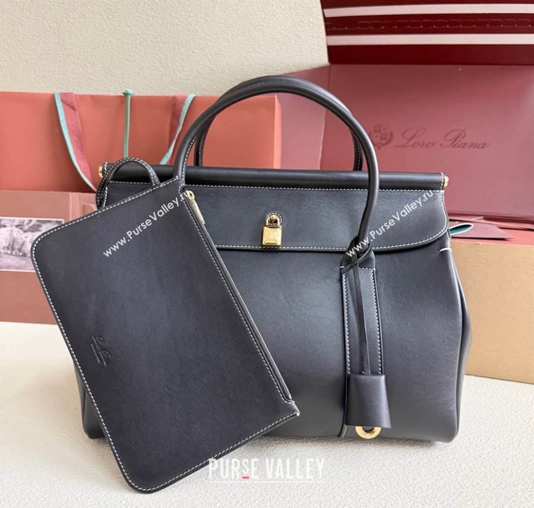 Loro Piana Loom Top Handle bag L25 in Smooth Calfskin Leather Black 2025 0925 (XLU-250925097)