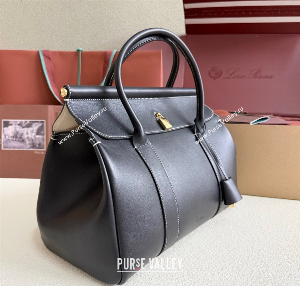 Loro Piana Loom Top Handle bag L25 in Smooth Calfskin Leather Black 2025 0925 (XLU-250925097)