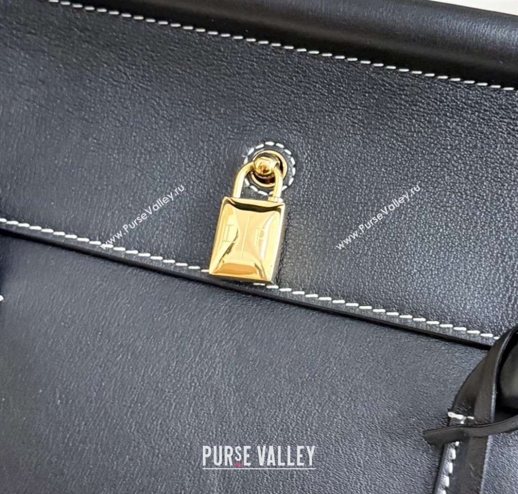 Loro Piana Loom Top Handle bag L25 in Smooth Calfskin Leather Black 2025 0925 (XLU-250925097)