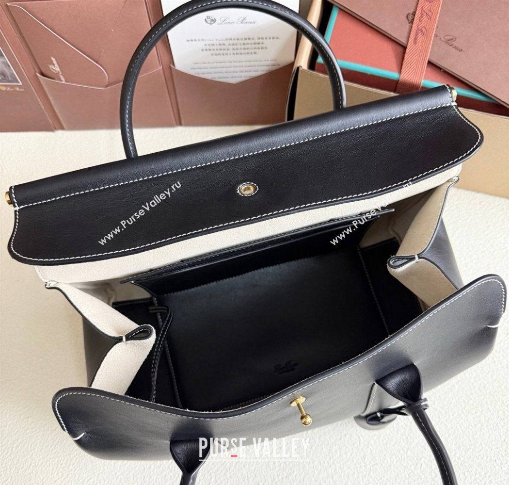 Loro Piana Loom Top Handle bag L25 in Smooth Calfskin Leather Black 2025 0925 (XLU-250925097)