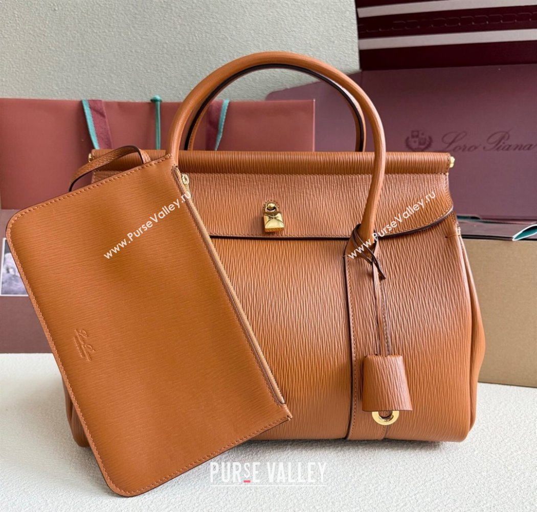 Loro Piana Loom Top Handle bag L32 in Textured Calfskin Leather Brown 2025 0925 (XLU-250925098)