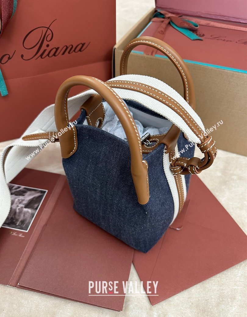 Loro Piana Small Bale Bucket Bag in Blue Denim and Calfskin Leather 2025 0925 (XLU-250925055)