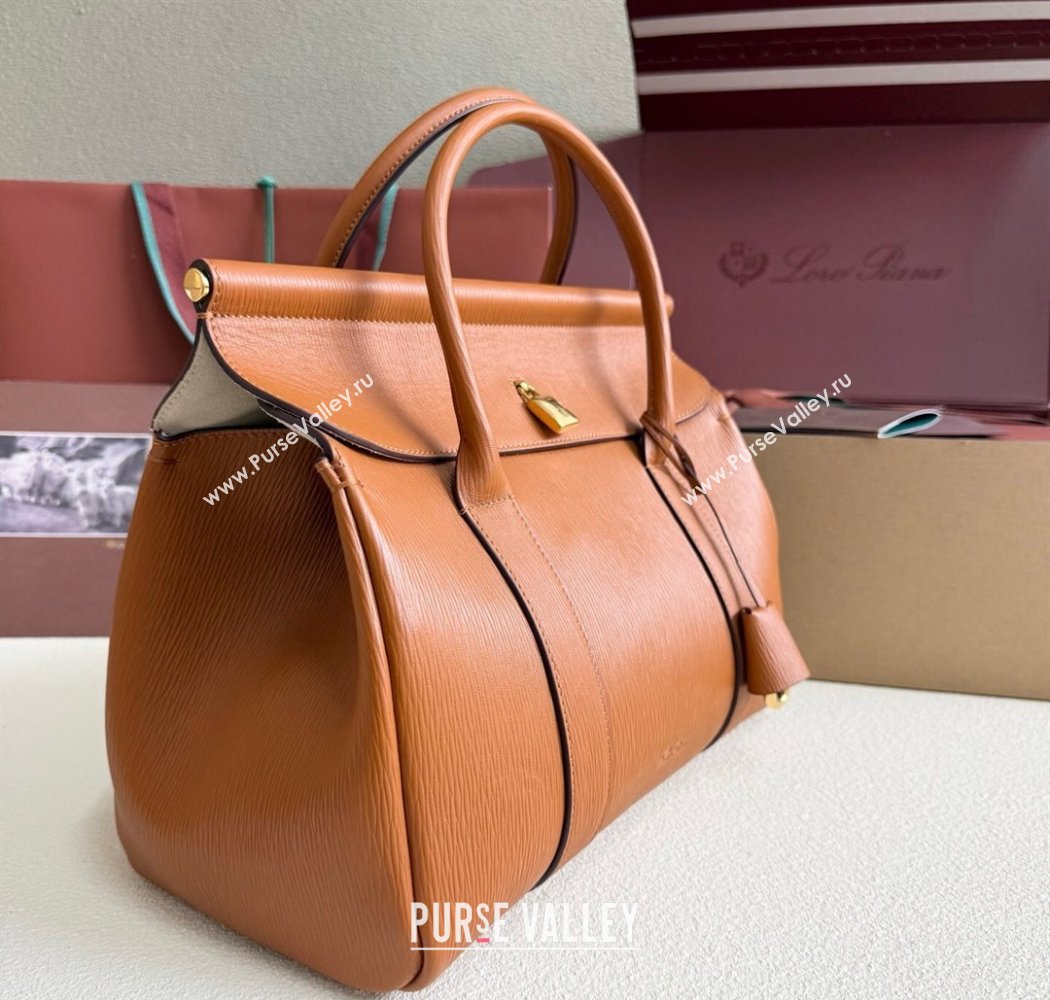 Loro Piana Loom Top Handle bag L32 in Textured Calfskin Leather Brown 2025 0925 (XLU-250925098)
