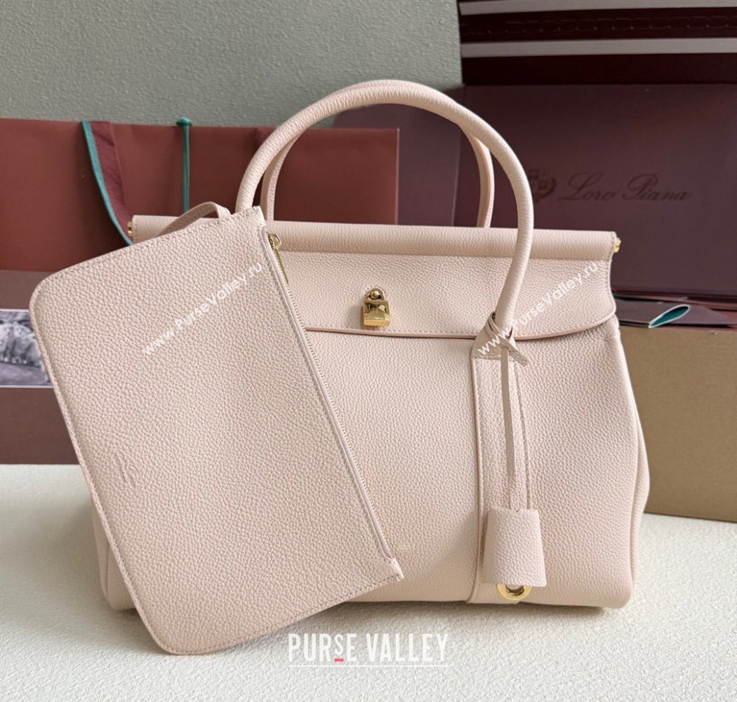 Loro Piana Loom Top Handle bag L32 in Grained Calfskin Leather Cream Honey Pink 2025 0925 (XLU-250925099)