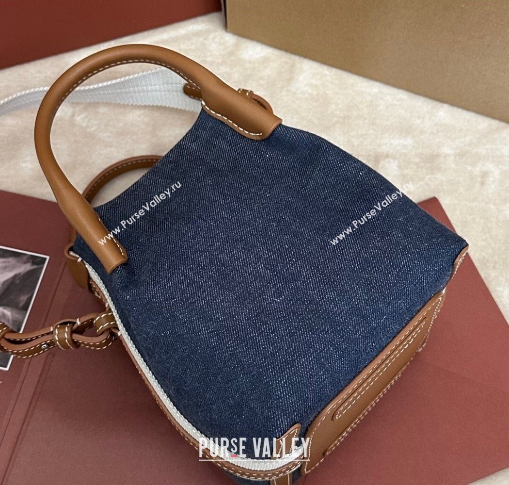 Loro Piana Small Bale Bucket Bag in Blue Denim and Calfskin Leather 2025 0925 (XLU-250925055)