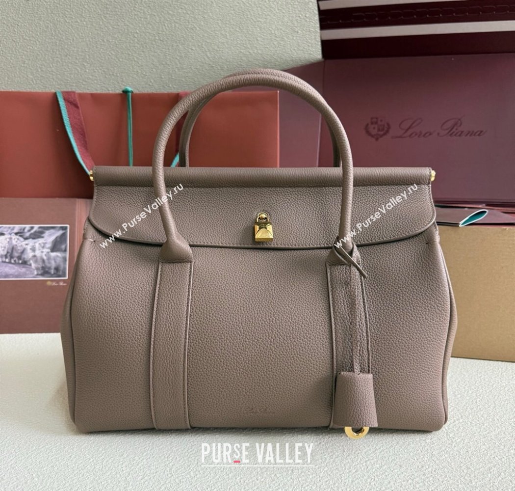 Loro Piana Loom Top Handle bag L32 in Grained Calfskin Leather Rock Grey 2025 0925 (XLU-250925100)