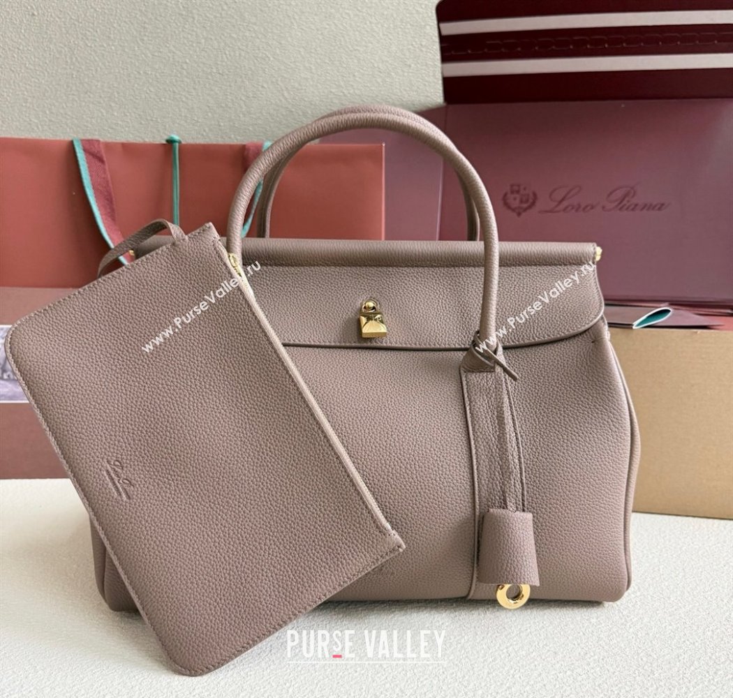 Loro Piana Loom Top Handle bag L32 in Grained Calfskin Leather Rock Grey 2025 0925 (XLU-250925100)