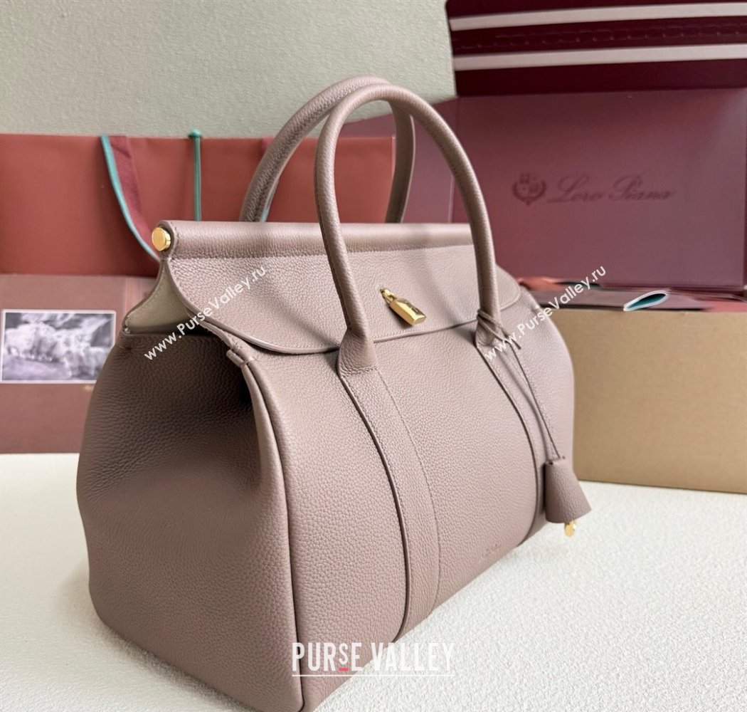Loro Piana Loom Top Handle bag L32 in Grained Calfskin Leather Rock Grey 2025 0925 (XLU-250925100)
