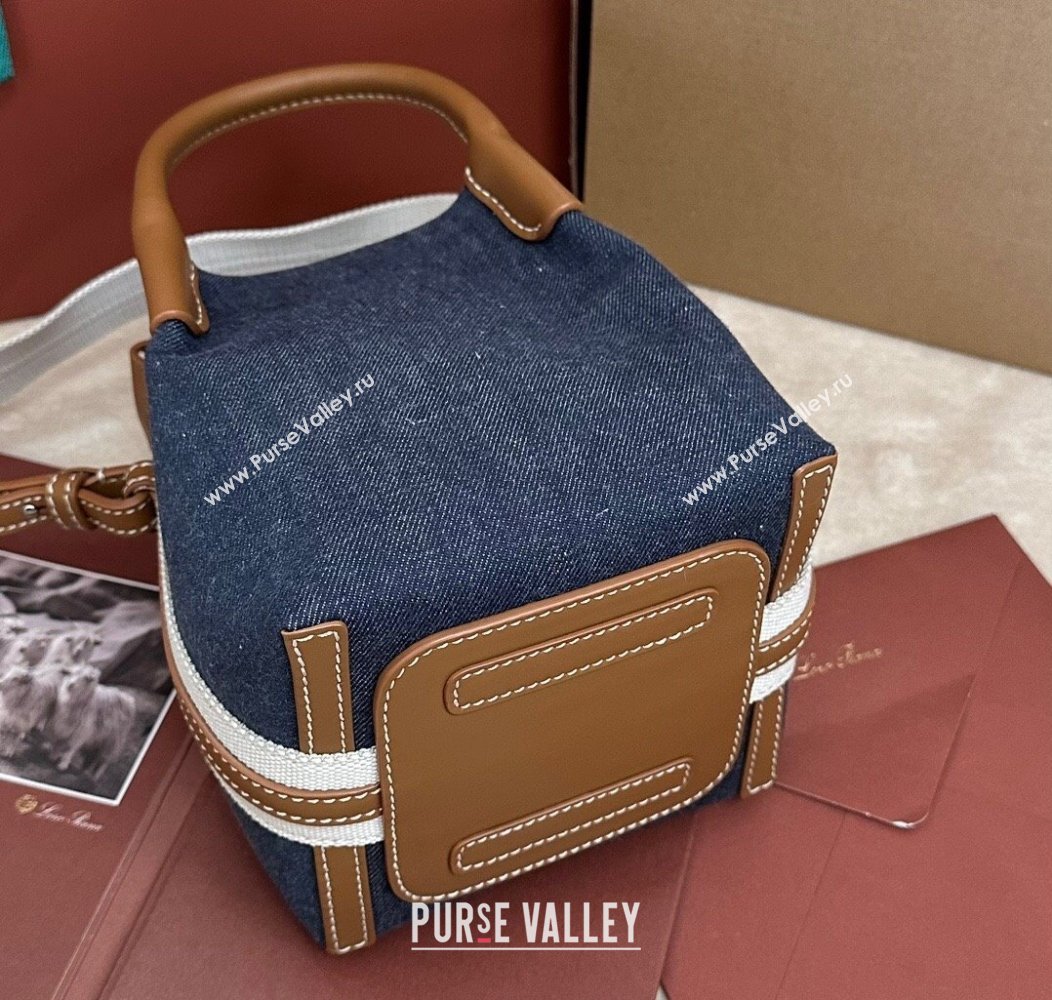 Loro Piana Small Bale Bucket Bag in Blue Denim and Calfskin Leather 2025 0925 (XLU-250925055)