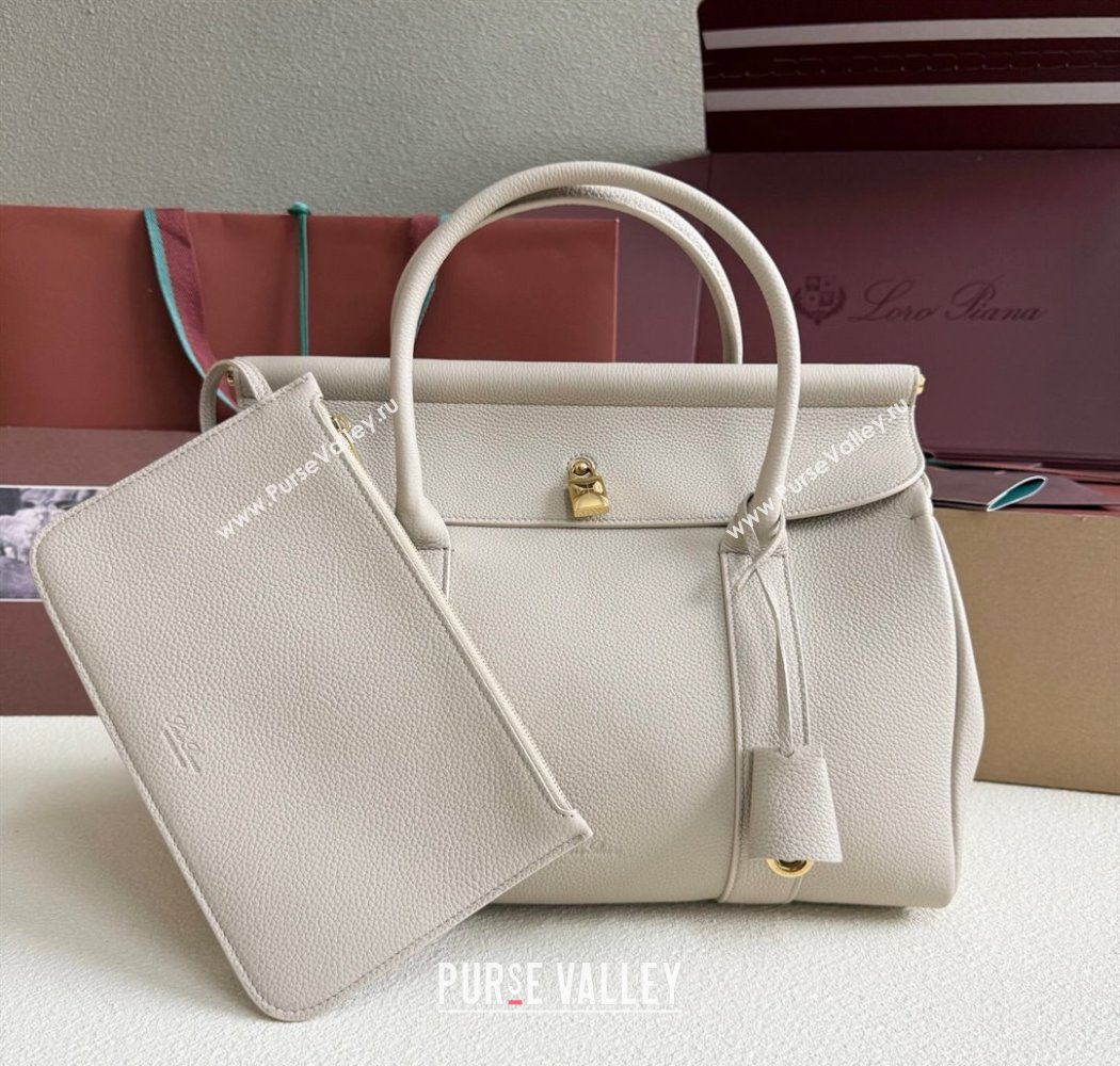 Loro Piana Loom Top Handle bag L32 in Grained Calfskin Leather Light Beige 2025 0925 (XLU-250925101)