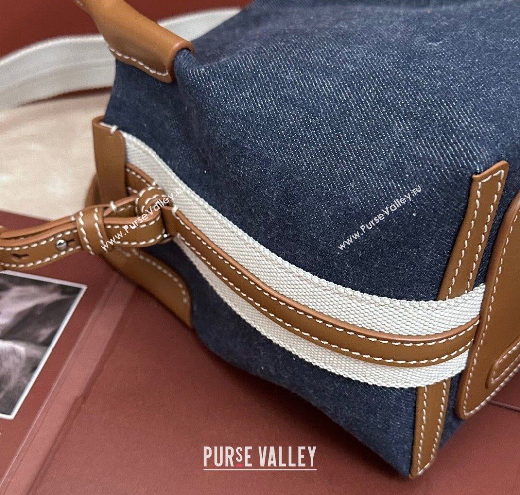 Loro Piana Small Bale Bucket Bag in Blue Denim and Calfskin Leather 2025 0925 (XLU-250925055)
