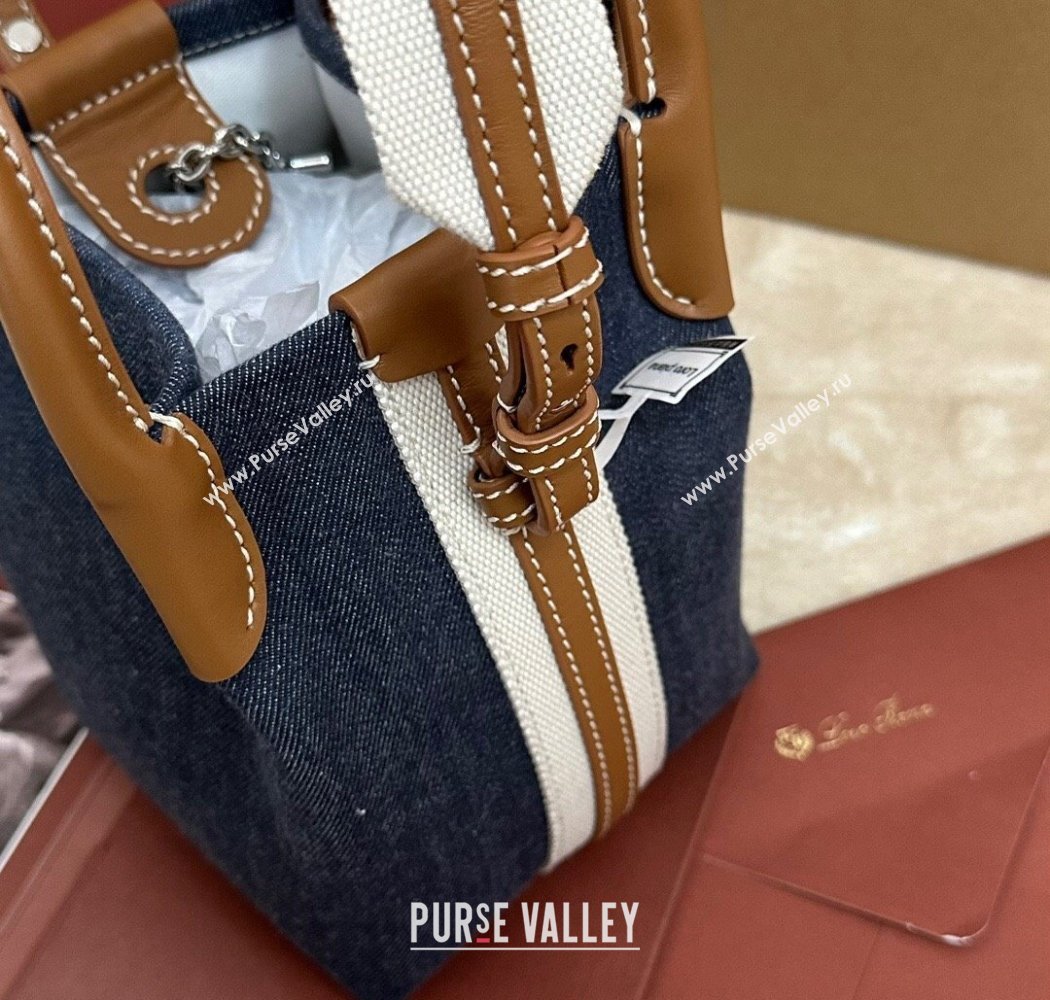 Loro Piana Small Bale Bucket Bag in Blue Denim and Calfskin Leather 2025 0925 (XLU-250925055)