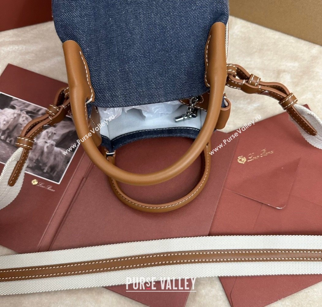 Loro Piana Small Bale Bucket Bag in Blue Denim and Calfskin Leather 2025 0925 (XLU-250925055)