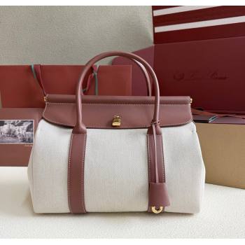 Loro Piana Loom Top Handle bag L32 in Canvas and Calfskin Leather Caramel Brown 2025 0925 (XLU-250925104)