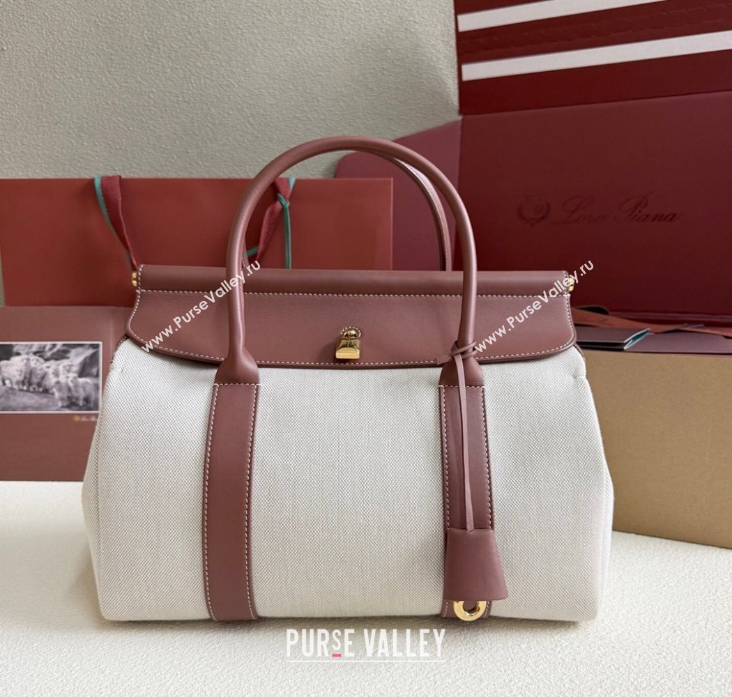 Loro Piana Loom Top Handle bag L32 in Canvas and Calfskin Leather Caramel Brown 2025 0925 (XLU-250925104)