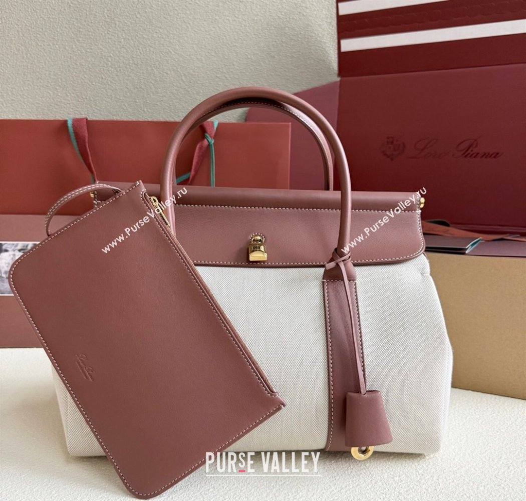 Loro Piana Loom Top Handle bag L32 in Canvas and Calfskin Leather Caramel Brown 2025 0925 (XLU-250925104)