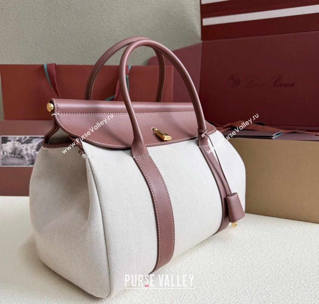 Loro Piana Loom Top Handle bag L32 in Canvas and Calfskin Leather Caramel Brown 2025 0925 (XLU-250925104)