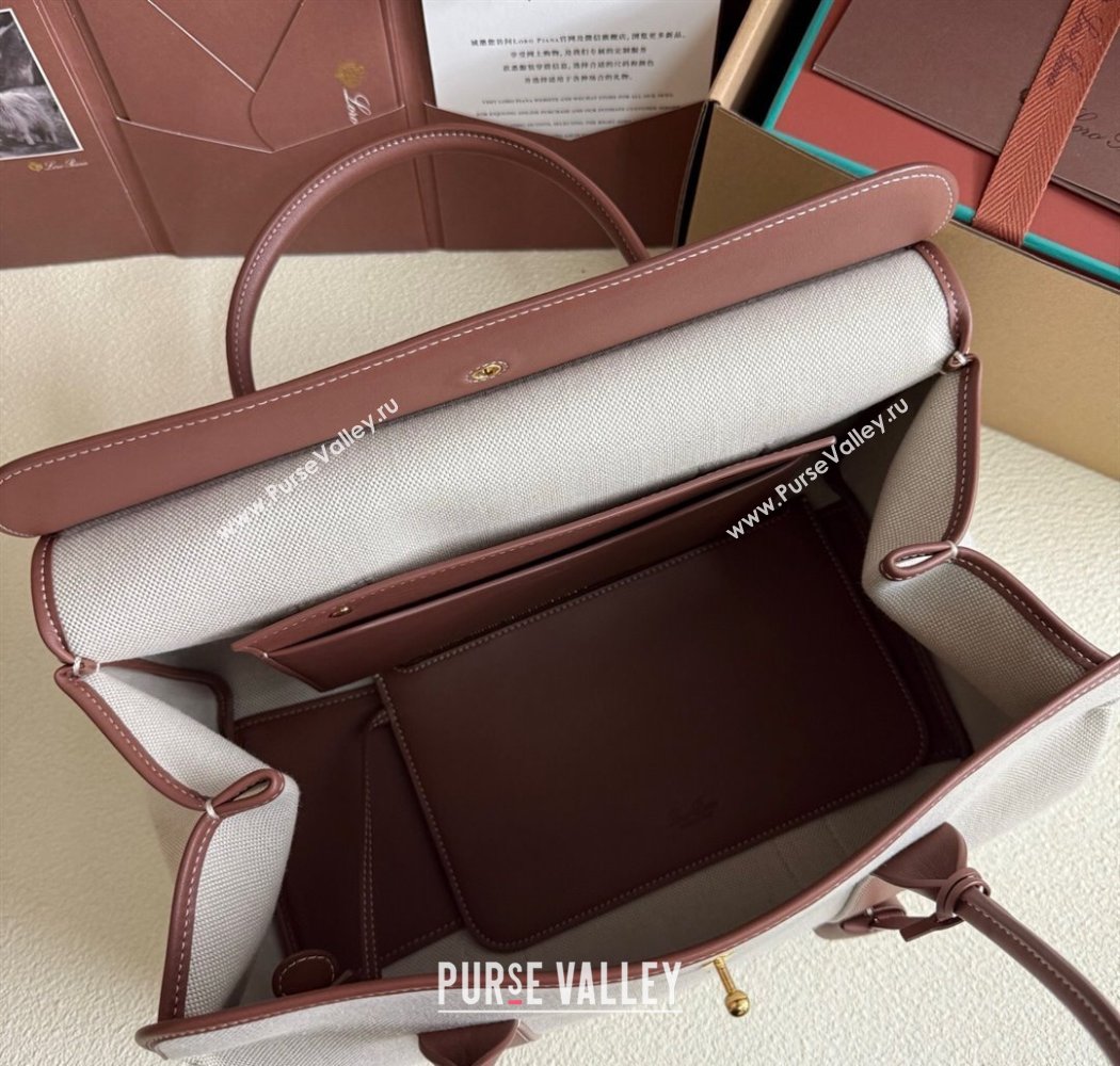 Loro Piana Loom Top Handle bag L32 in Canvas and Calfskin Leather Caramel Brown 2025 0925 (XLU-250925104)