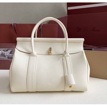 Loro Piana Loom Top Handle bag L32 in Grained Calfskin Leather New White 2025 0925 (XLU-250925105)