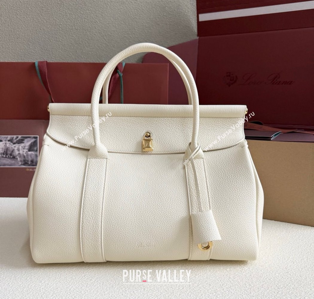 Loro Piana Loom Top Handle bag L32 in Grained Calfskin Leather New White 2025 0925 (XLU-250925105)