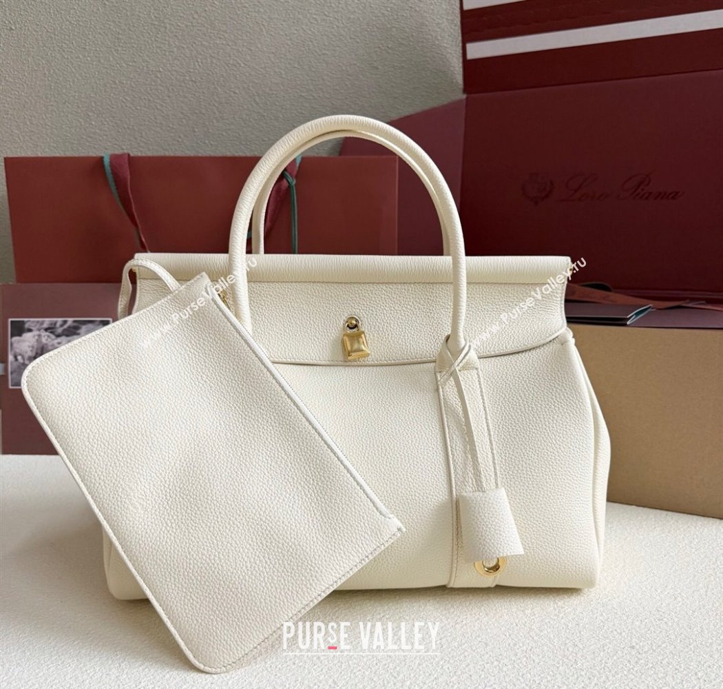 Loro Piana Loom Top Handle bag L32 in Grained Calfskin Leather New White 2025 0925 (XLU-250925105)