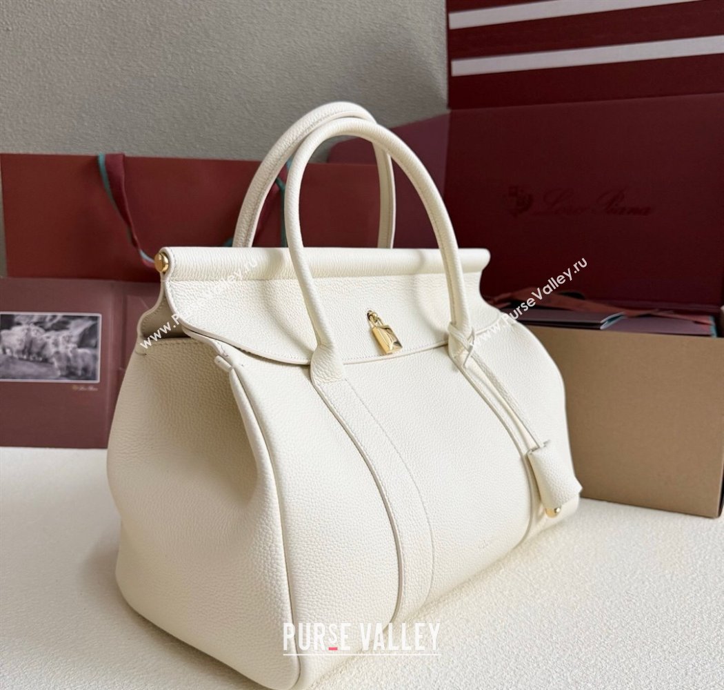 Loro Piana Loom Top Handle bag L32 in Grained Calfskin Leather New White 2025 0925 (XLU-250925105)