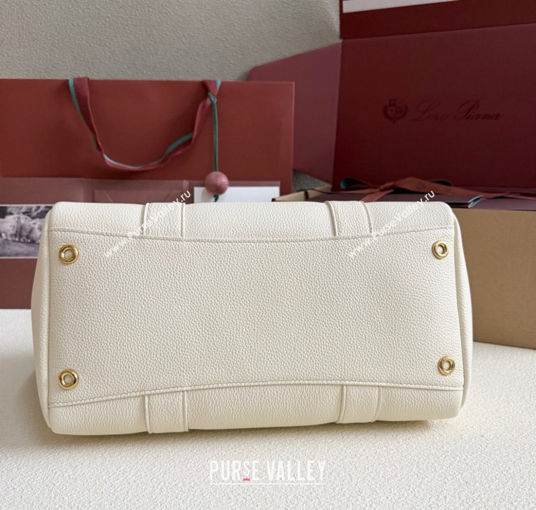 Loro Piana Loom Top Handle bag L32 in Grained Calfskin Leather New White 2025 0925 (XLU-250925105)