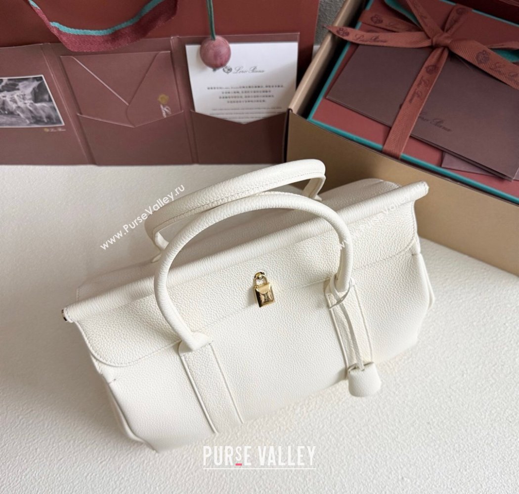 Loro Piana Loom Top Handle bag L32 in Grained Calfskin Leather New White 2025 0925 (XLU-250925105)