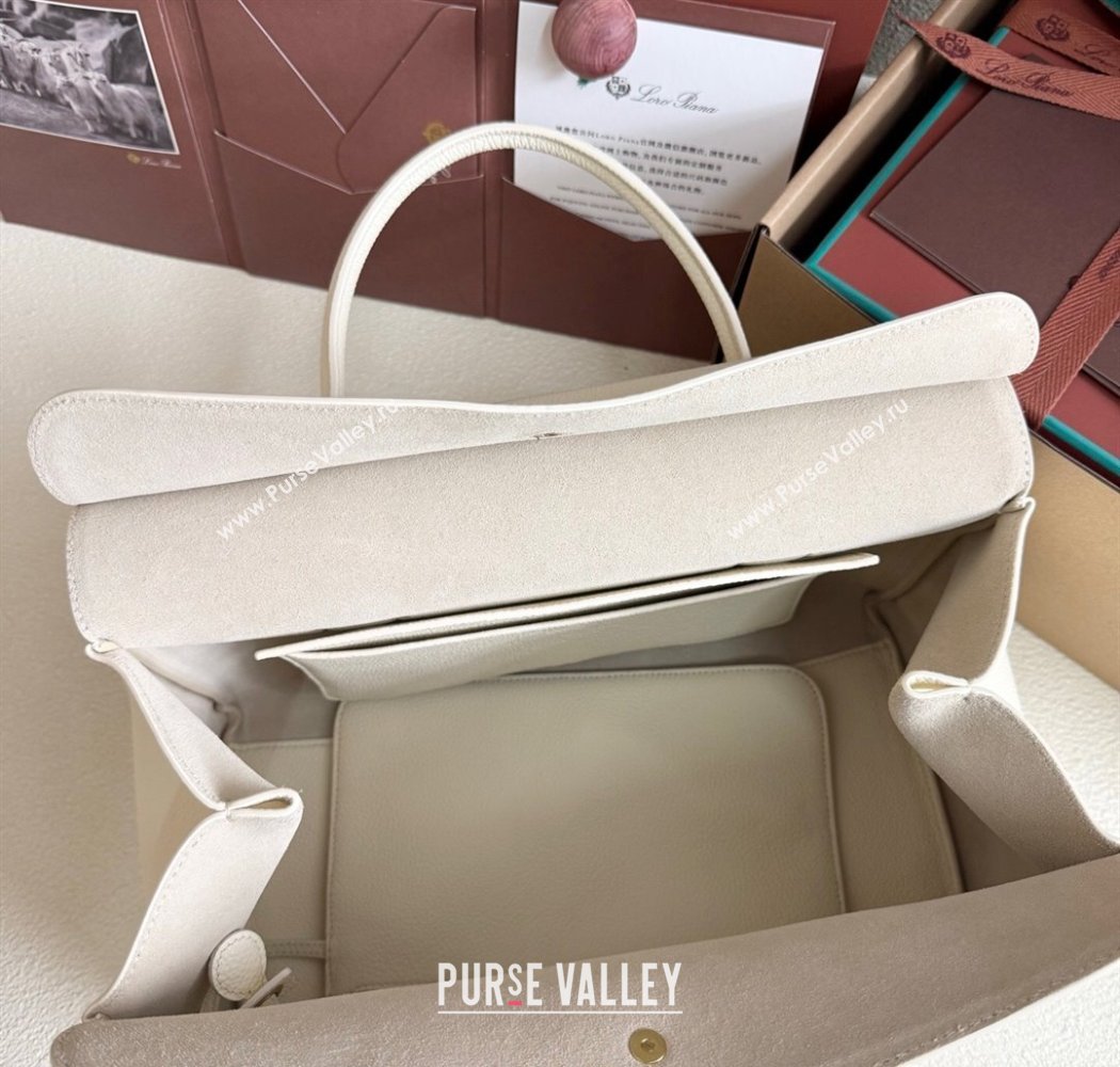 Loro Piana Loom Top Handle bag L32 in Grained Calfskin Leather New White 2025 0925 (XLU-250925105)