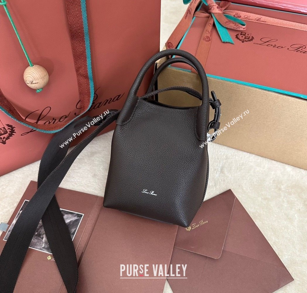 Loro Piana Small Bale Bucket Bag in Grained Calfskin Leather Coffee Brown 2025 0925 (XLU-250925056)
