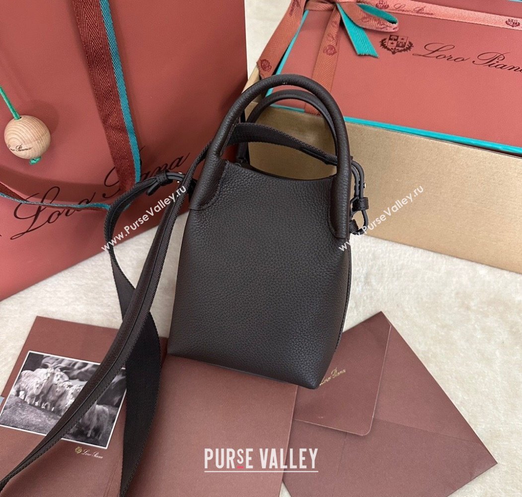 Loro Piana Small Bale Bucket Bag in Grained Calfskin Leather Coffee Brown 2025 0925 (XLU-250925056)