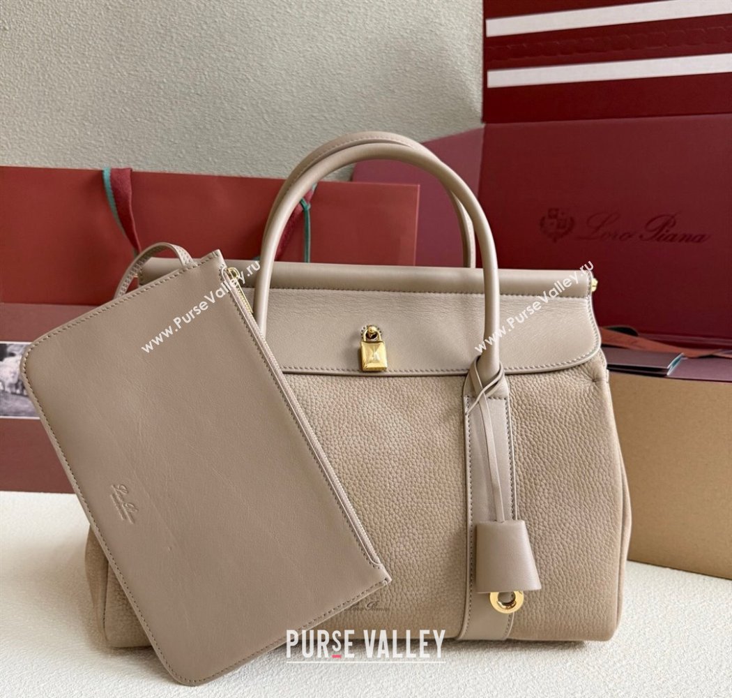 Loro Piana Loom Top Handle bag L32 in Nubuck and Calfskin Leather Taupe 2025 0925 (XLU-250925107)