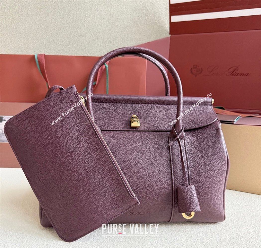 Loro Piana Loom Top Handle bag L32 in Grained Calfskin Leather Ormosia Red 2025 0925 (XLU-250925108)