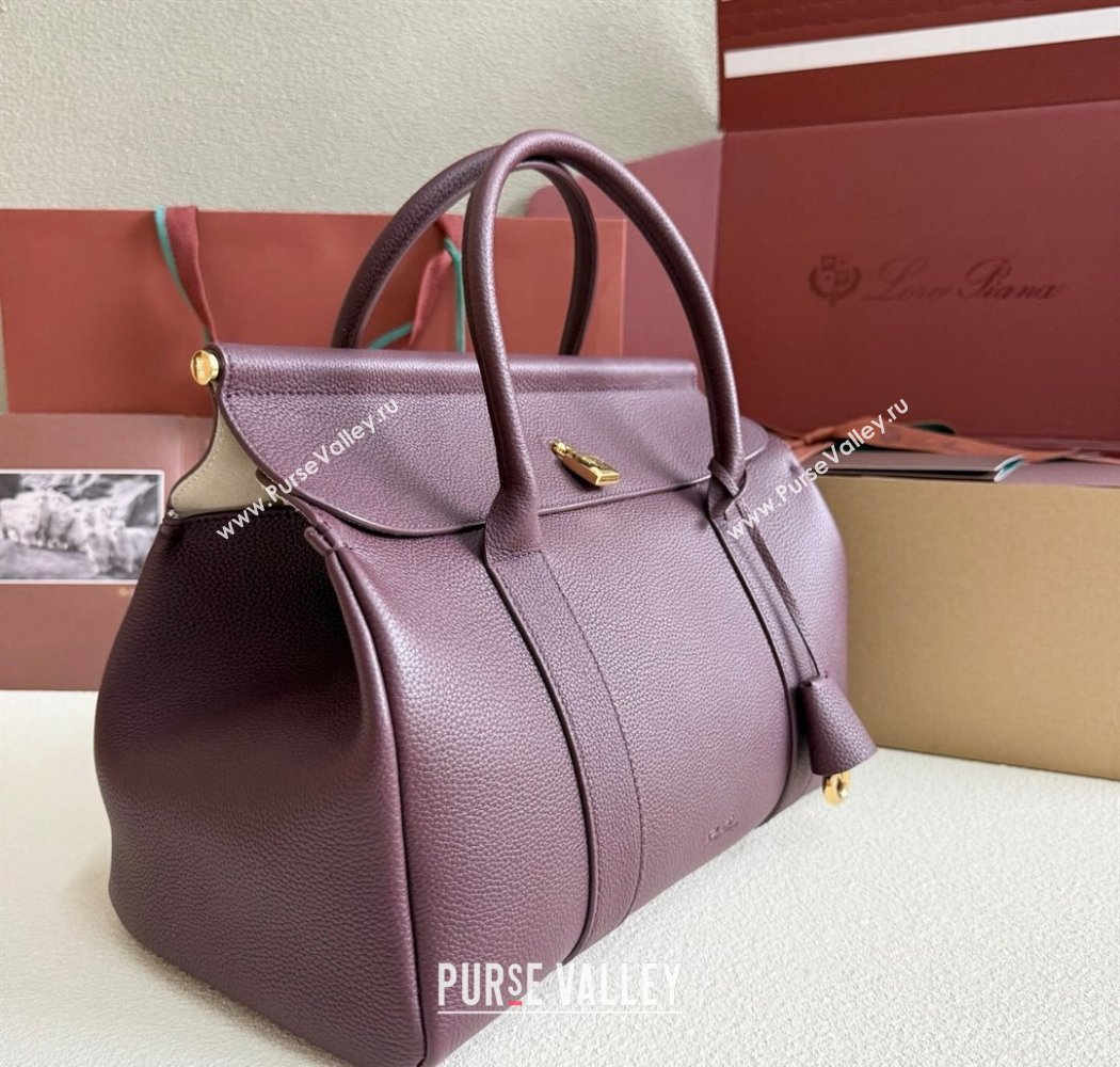 Loro Piana Loom Top Handle bag L32 in Grained Calfskin Leather Ormosia Red 2025 0925 (XLU-250925108)