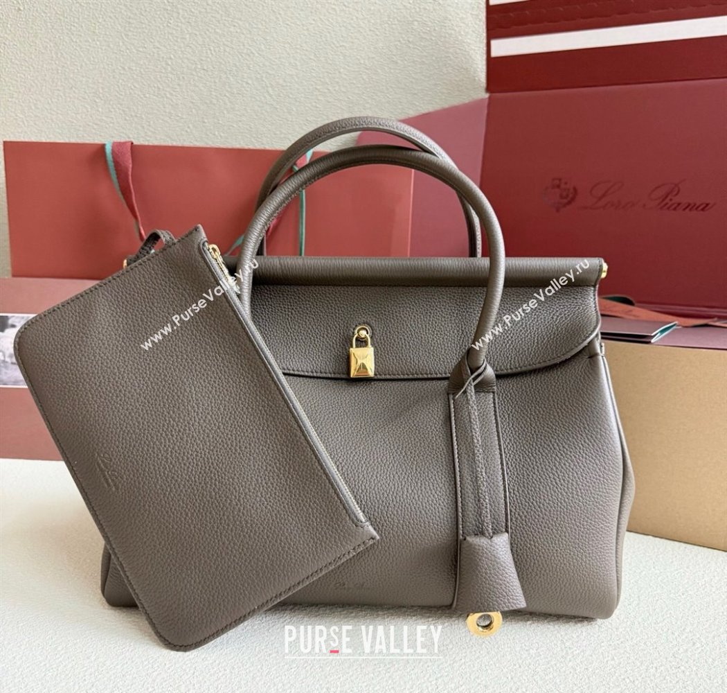 Loro Piana Loom Top Handle bag L32 in Grained Calfskin Leather Grey2 2025 0925 (XLU-250925109)