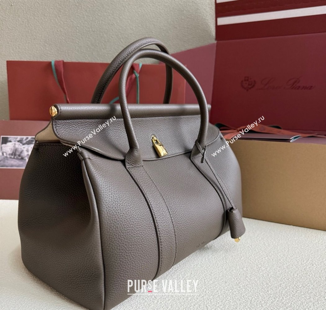 Loro Piana Loom Top Handle bag L32 in Grained Calfskin Leather Grey2 2025 0925 (XLU-250925109)