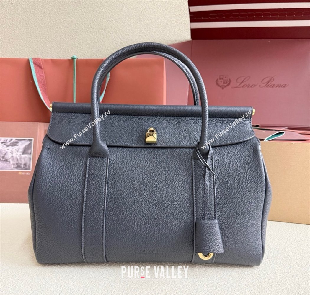 Loro Piana Loom Top Handle bag L32 in Grained Calfskin Leather Dark Royal Blue 2025 0925 (XLU-250925110)